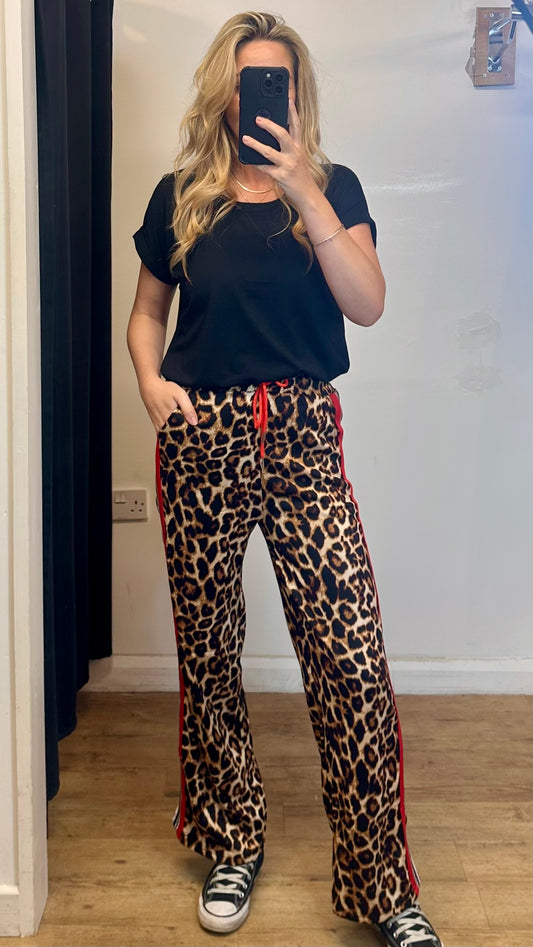Animal Print Trousers - Red Side Stripe