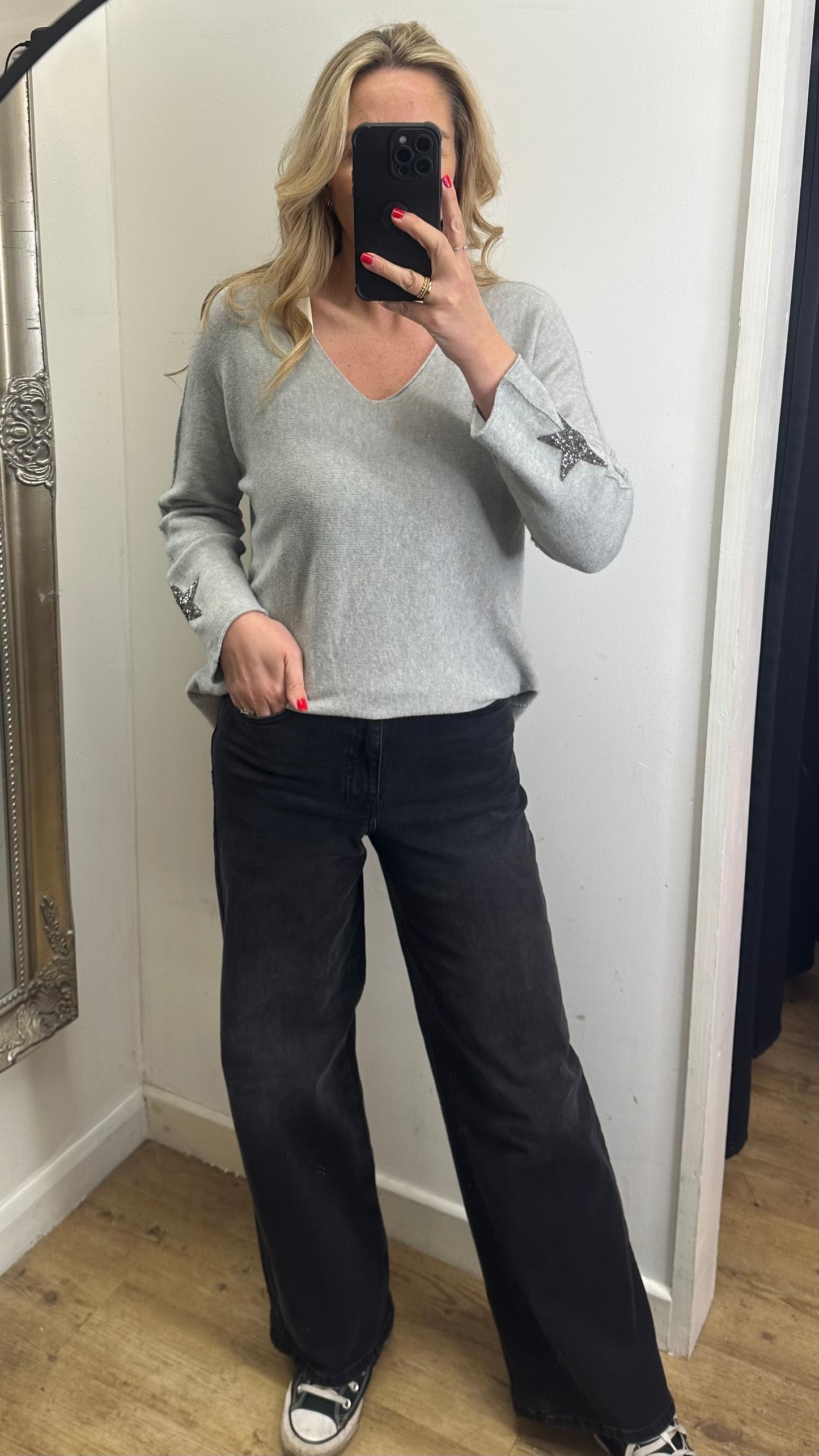 Star Sleeve Jumper - Grey Colour