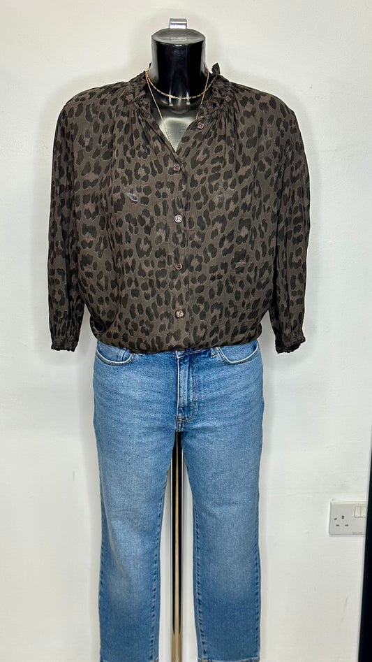 Animal Print 3/4 Sleeve Top - Brown