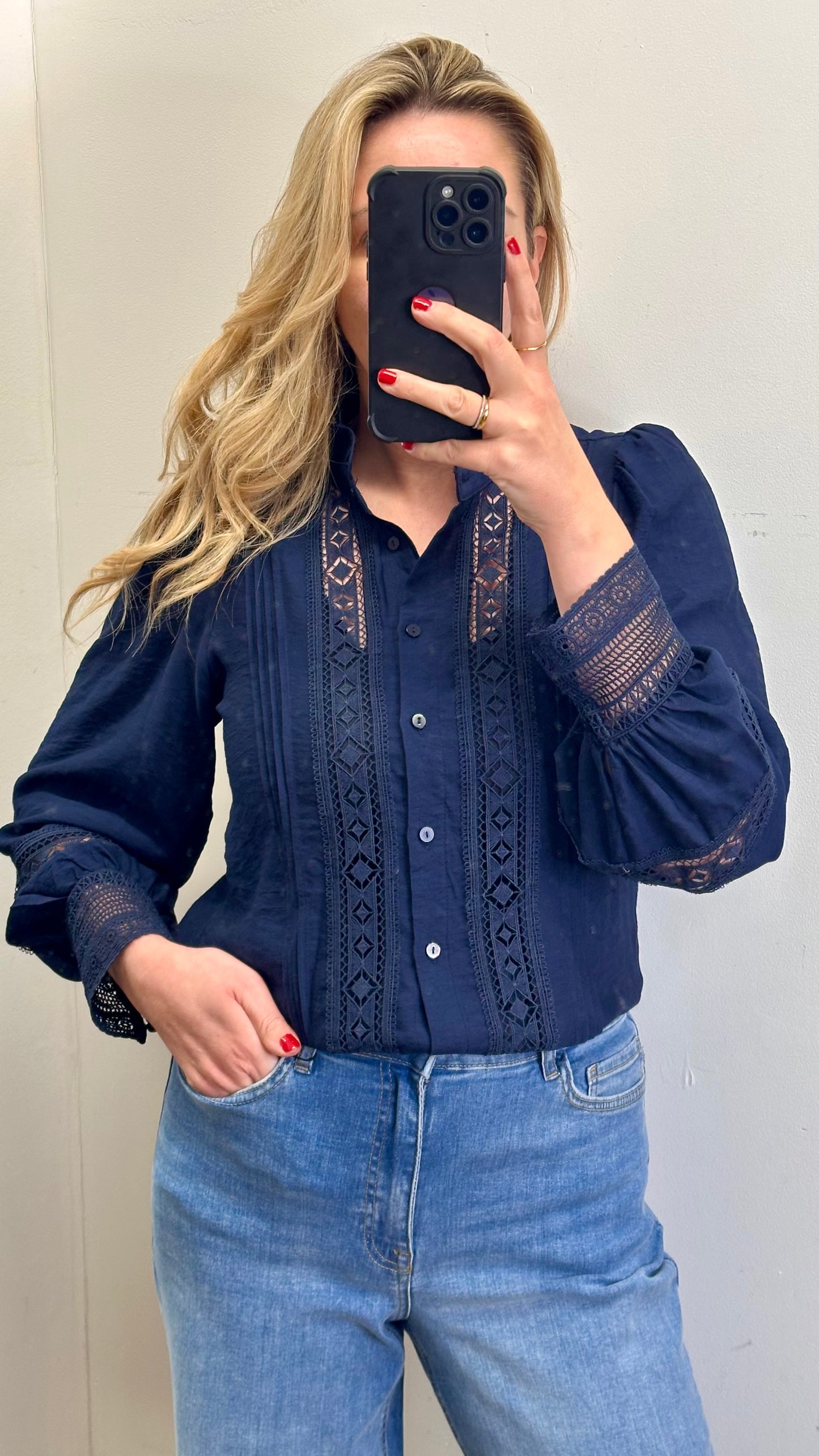 Navy embroidered shirt