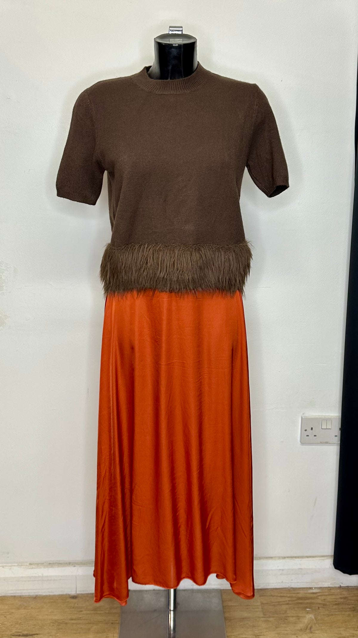 Soft Touch Fluffy Trim Top - Brown