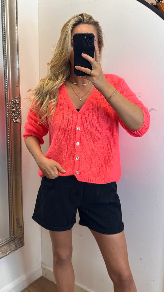 Mohair Cardigan - Coral Colour