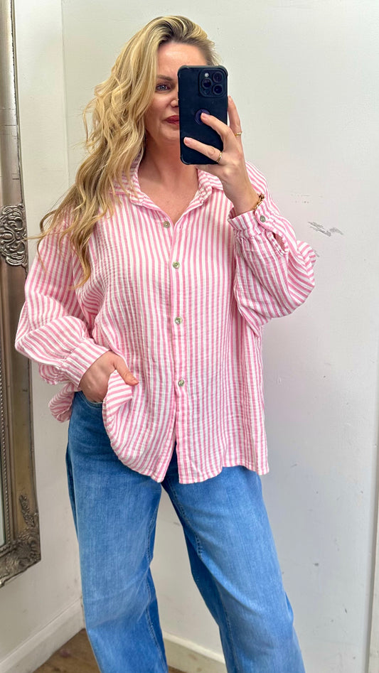 Stripe Cotton Shirt - Pink Colour