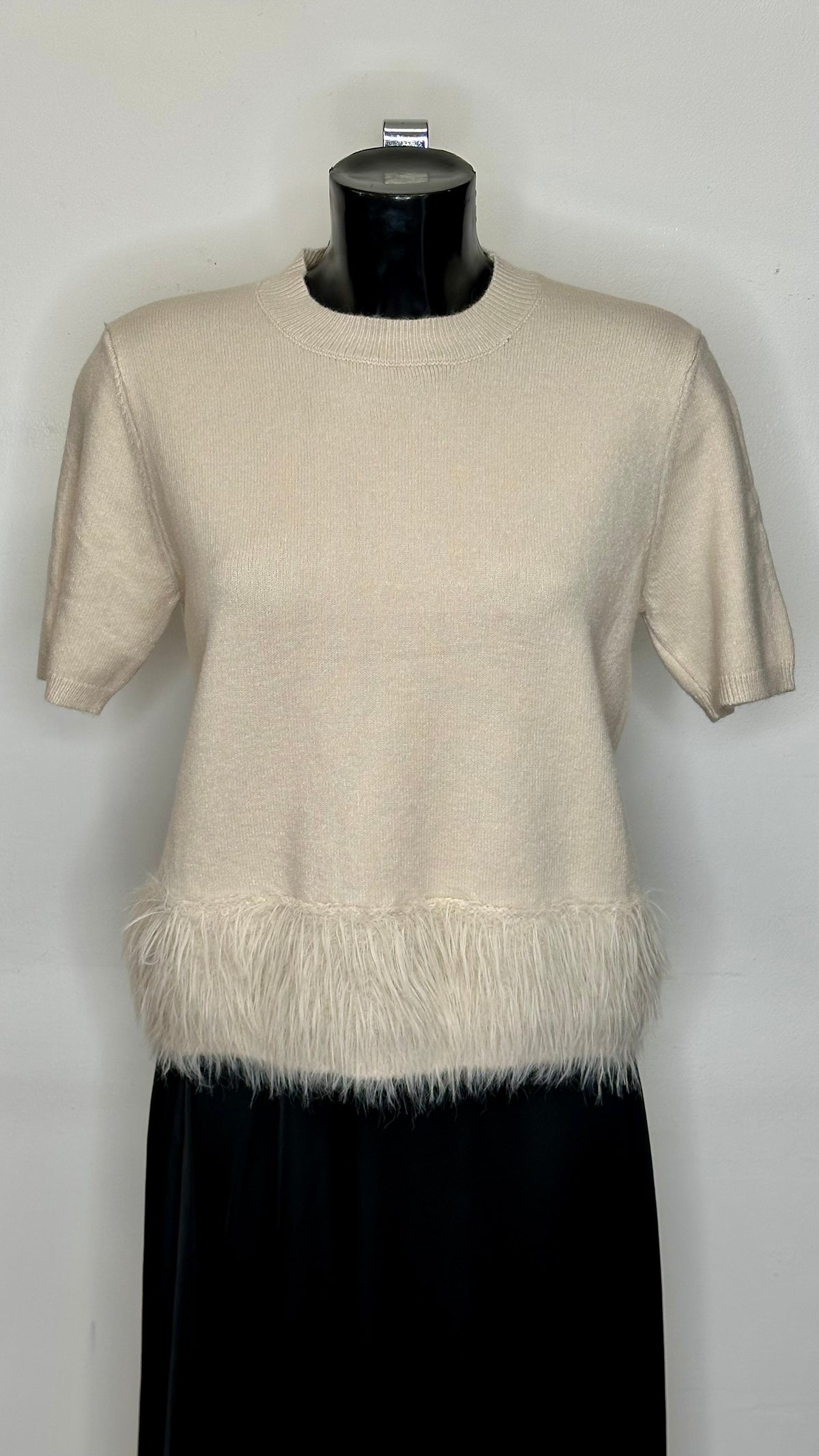 Soft Touch Fluffy Trim Top - Cream
