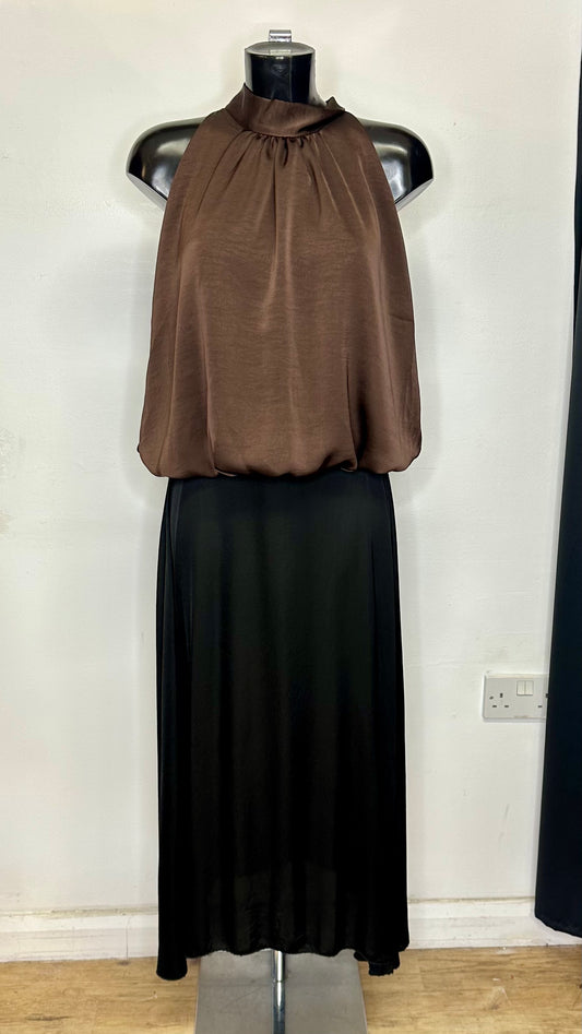 Satin Halter Neck Top - Brown