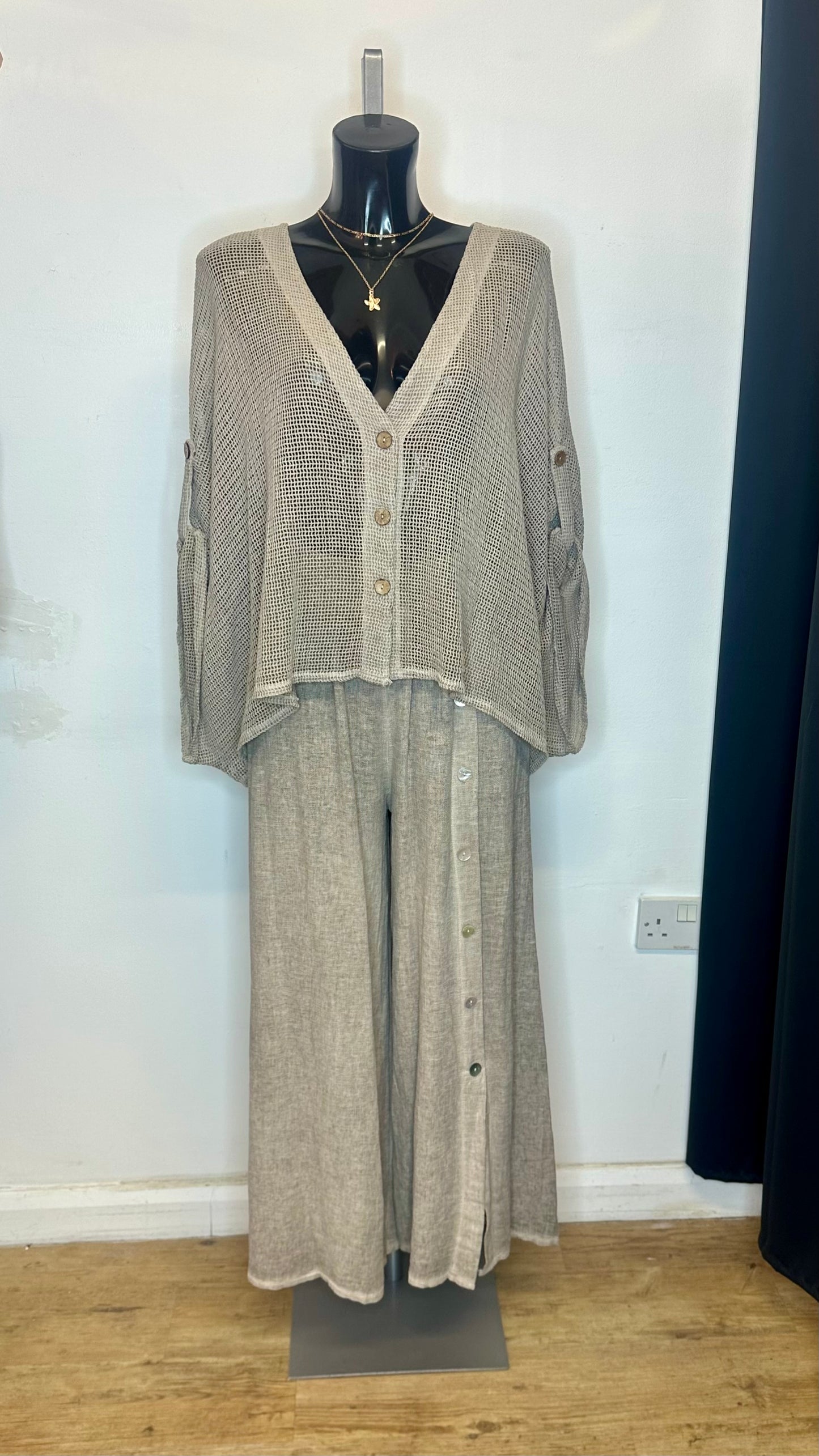 Cotton Mesh Button Top / Cardigan  - Mesh Colour