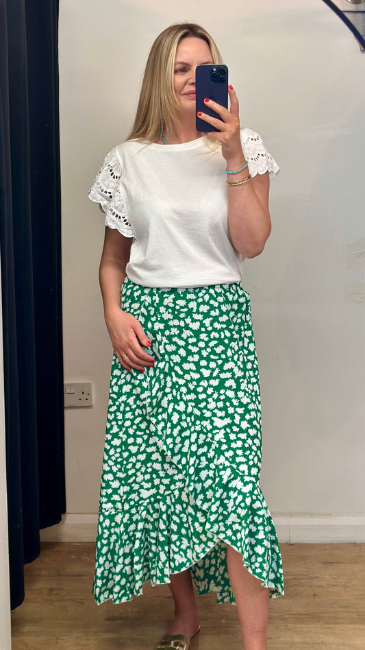Green floral print skirt