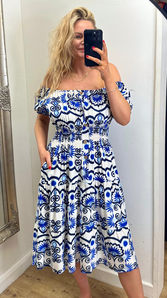 Summer Print Dress - Blue Colour
