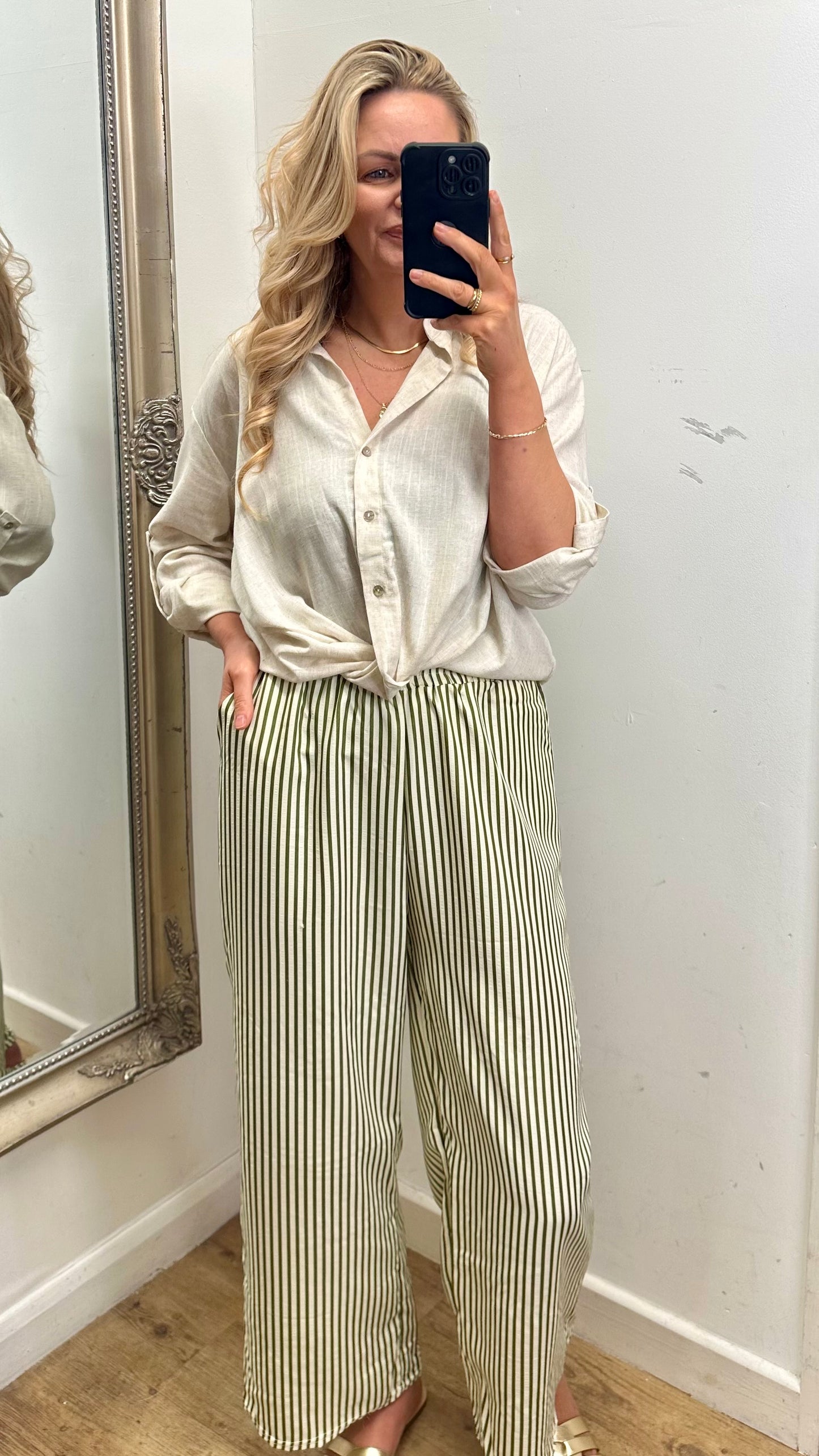 Stripe Trousers - Green Colour