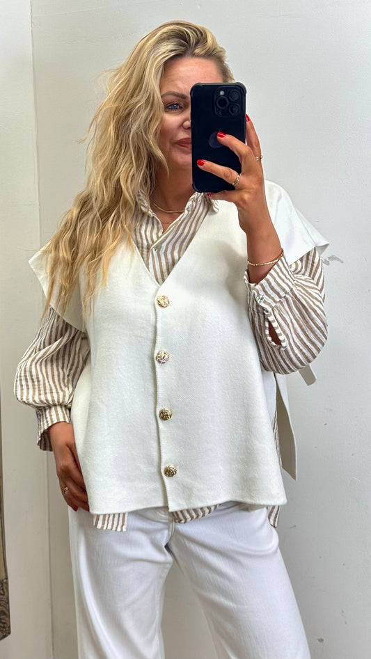 Open Tie Side Cardigan - White Colour