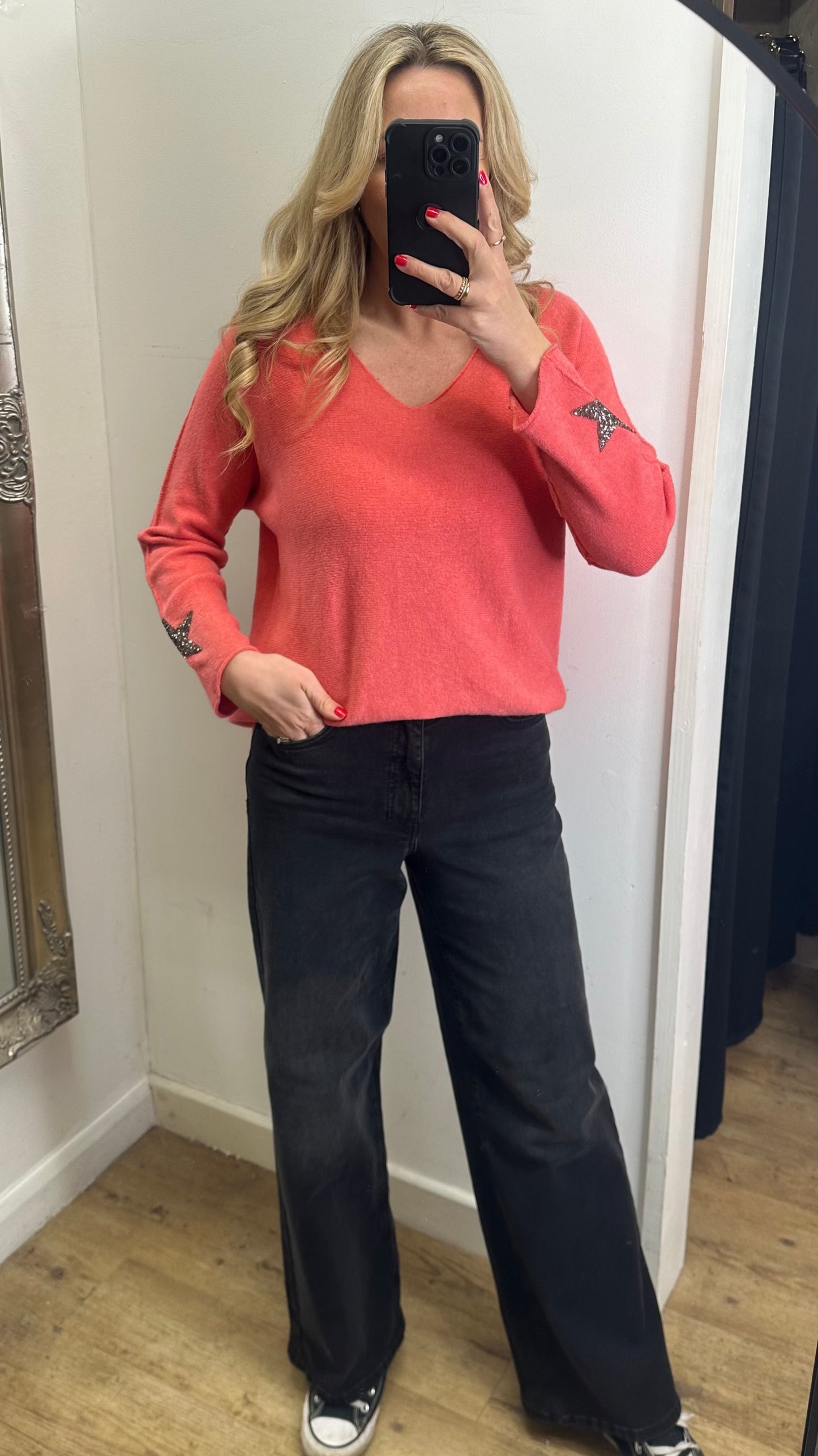 Star Sleeve Jumper - Coral Colour
