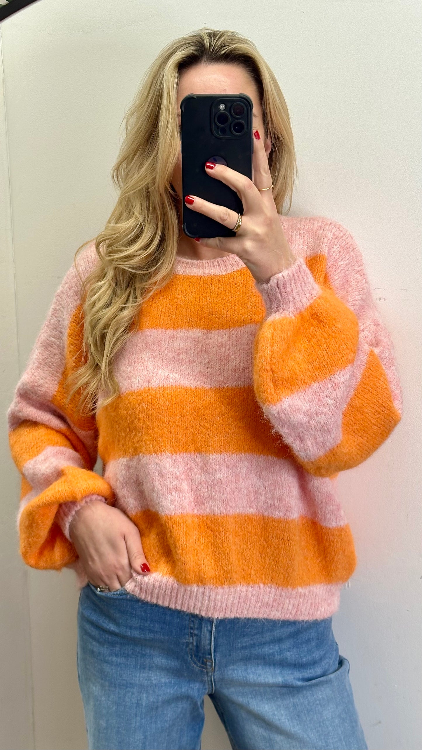 Baby Pink / Orange Stripe Knit