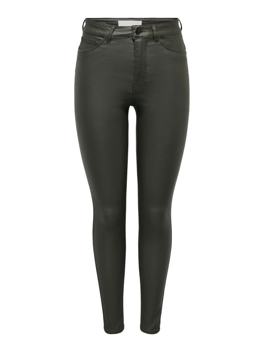 Khaki faux leather trousers