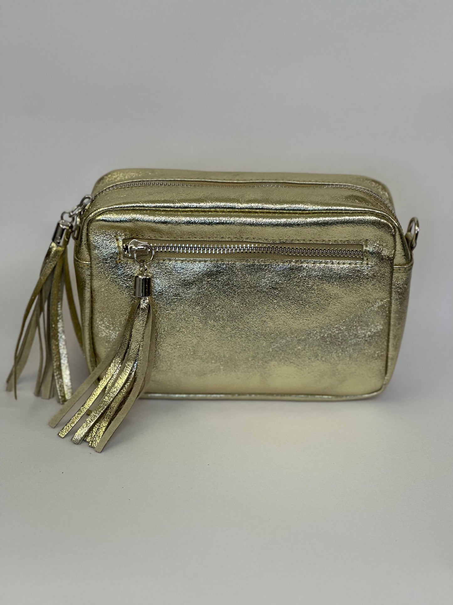 Metallic Gold Camera Bag - Real Leather