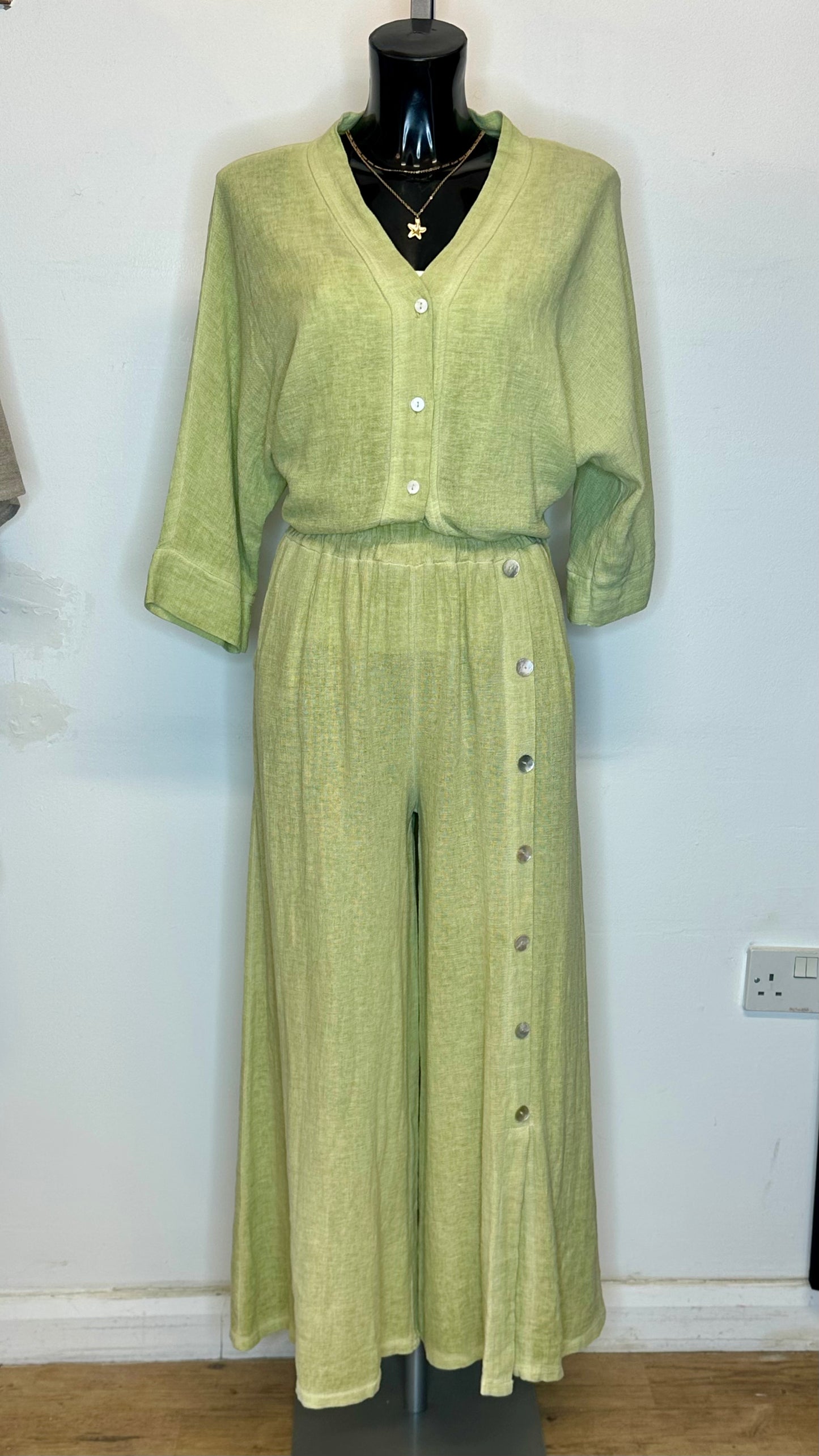 Cotton / Linen Button Top / Cardigan - Pistachio Green Colour