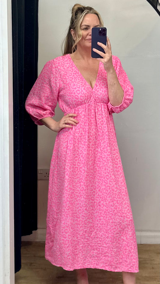 Pink animal print maxi dress