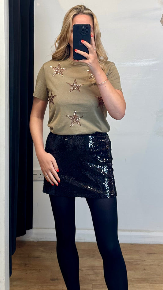 Sequin Star T-shirt - Khaki Colour