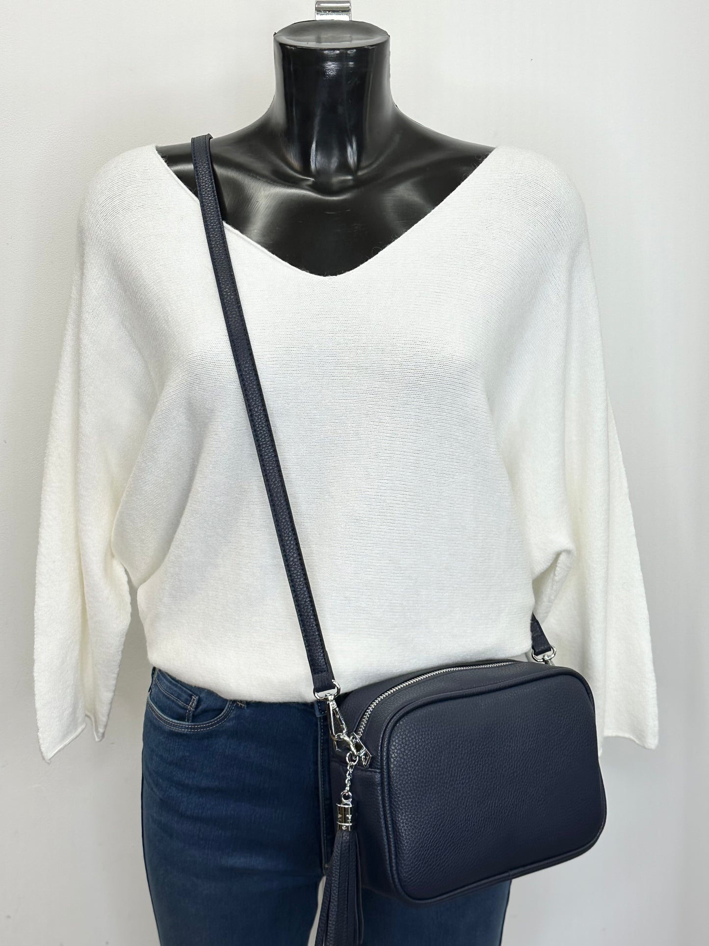 Navy crossbody camera bag - Silver hardware