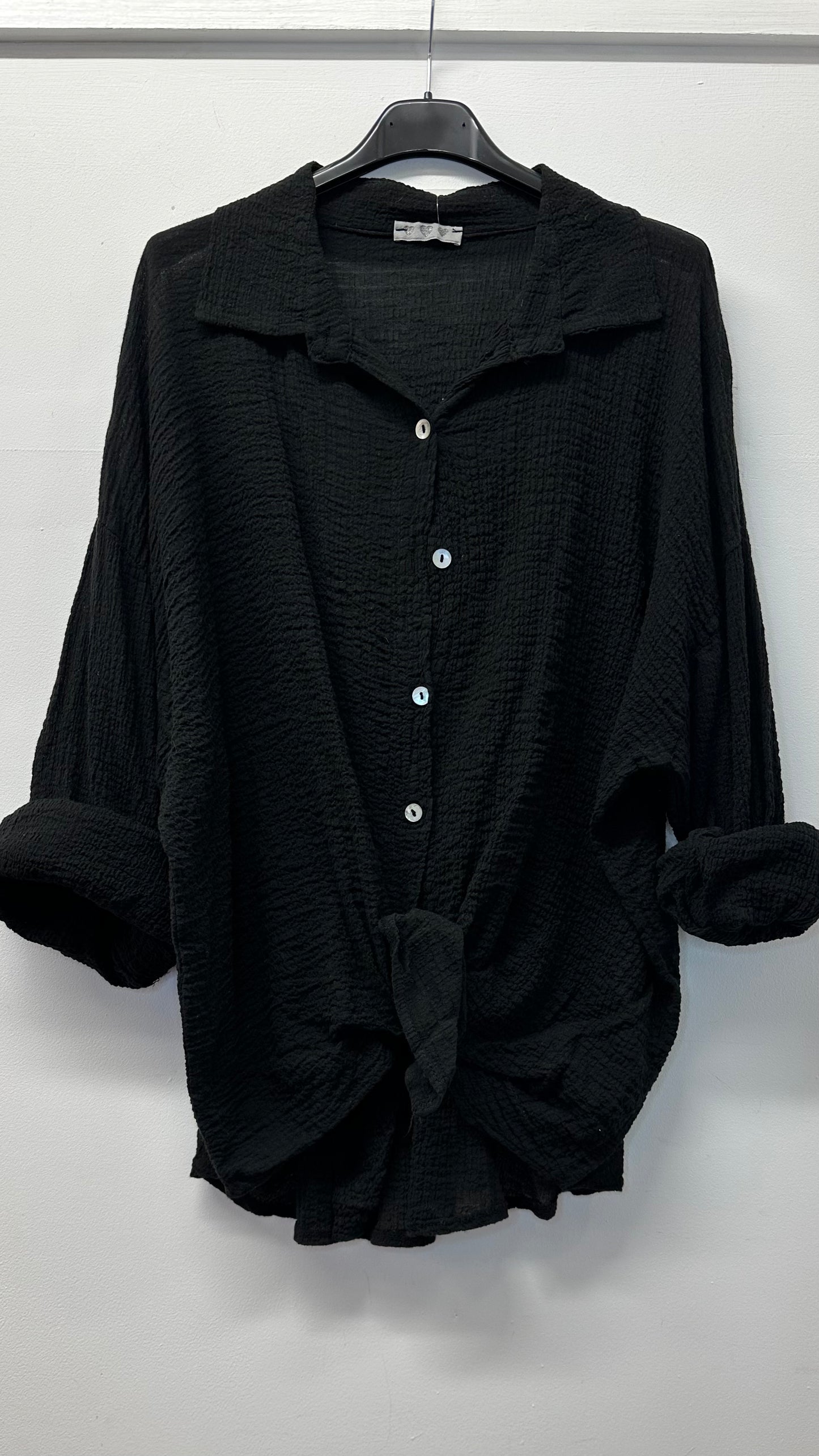 Black cheesecloth tie knot shirt
