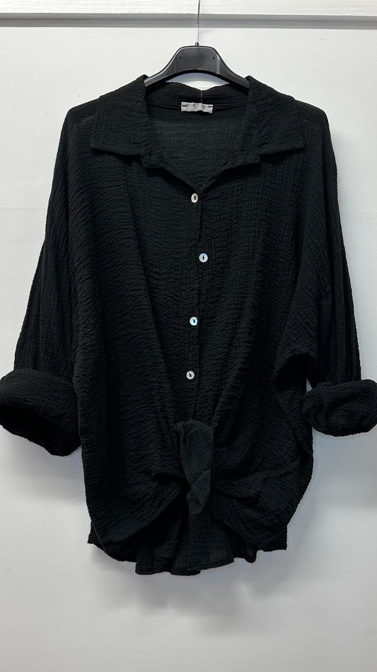 Black cheesecloth tie knot shirt