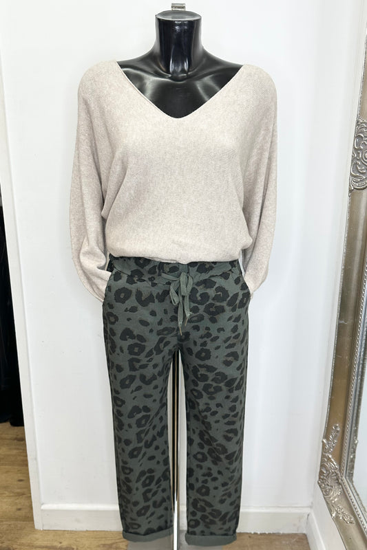 Khaki animal print trousers