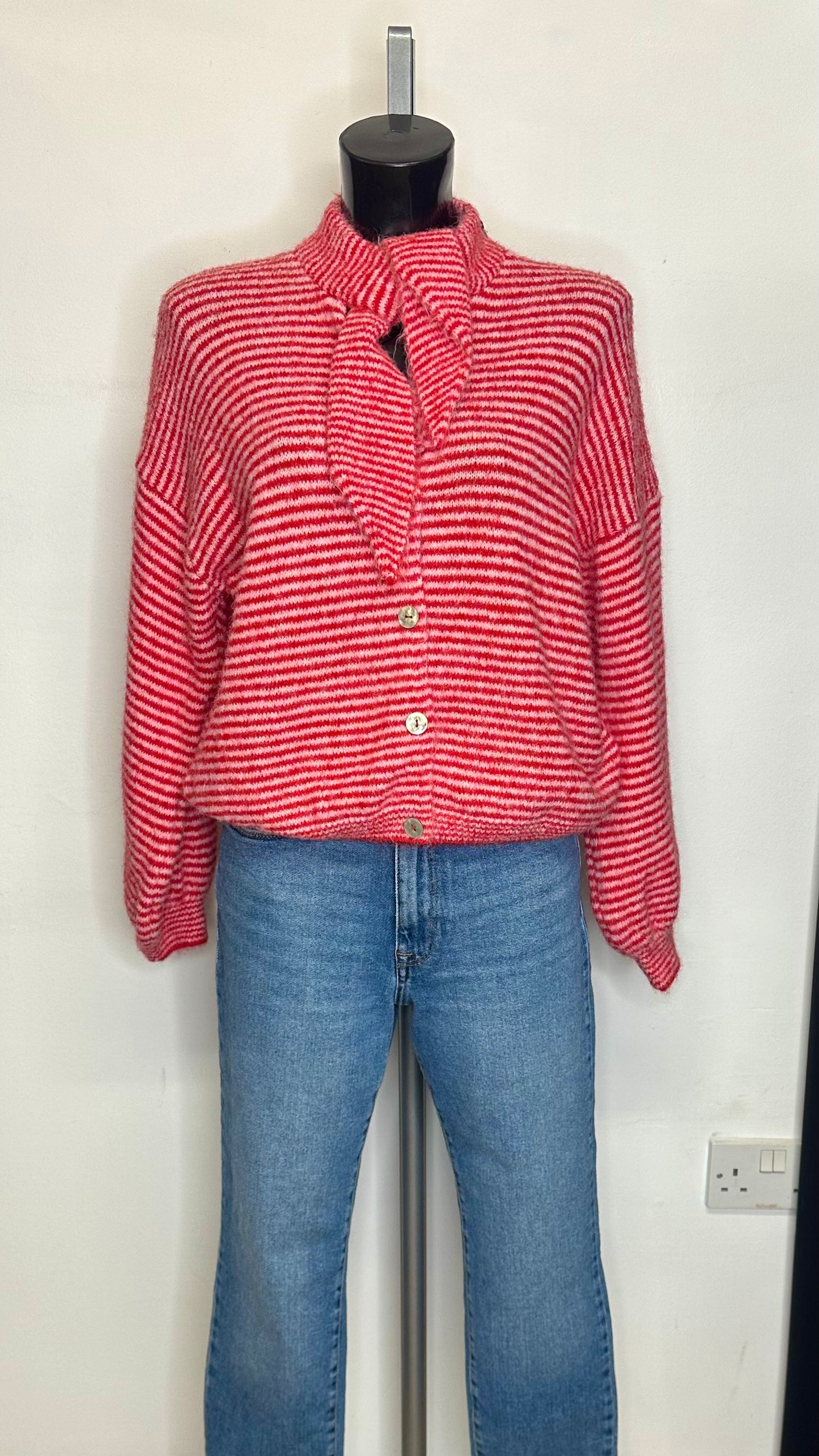 Thin Stripe Cardigan - Red / Pink