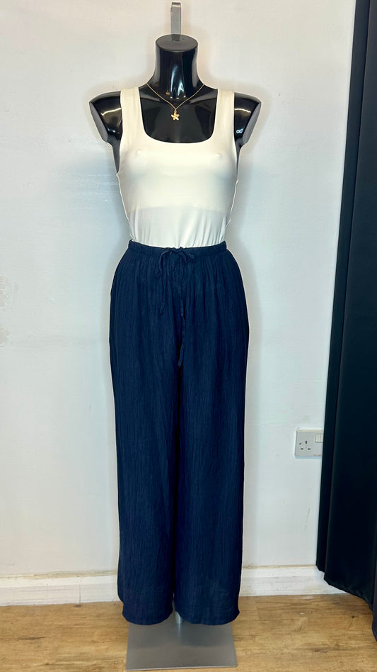 Crinkle Trousers - Navy Colour