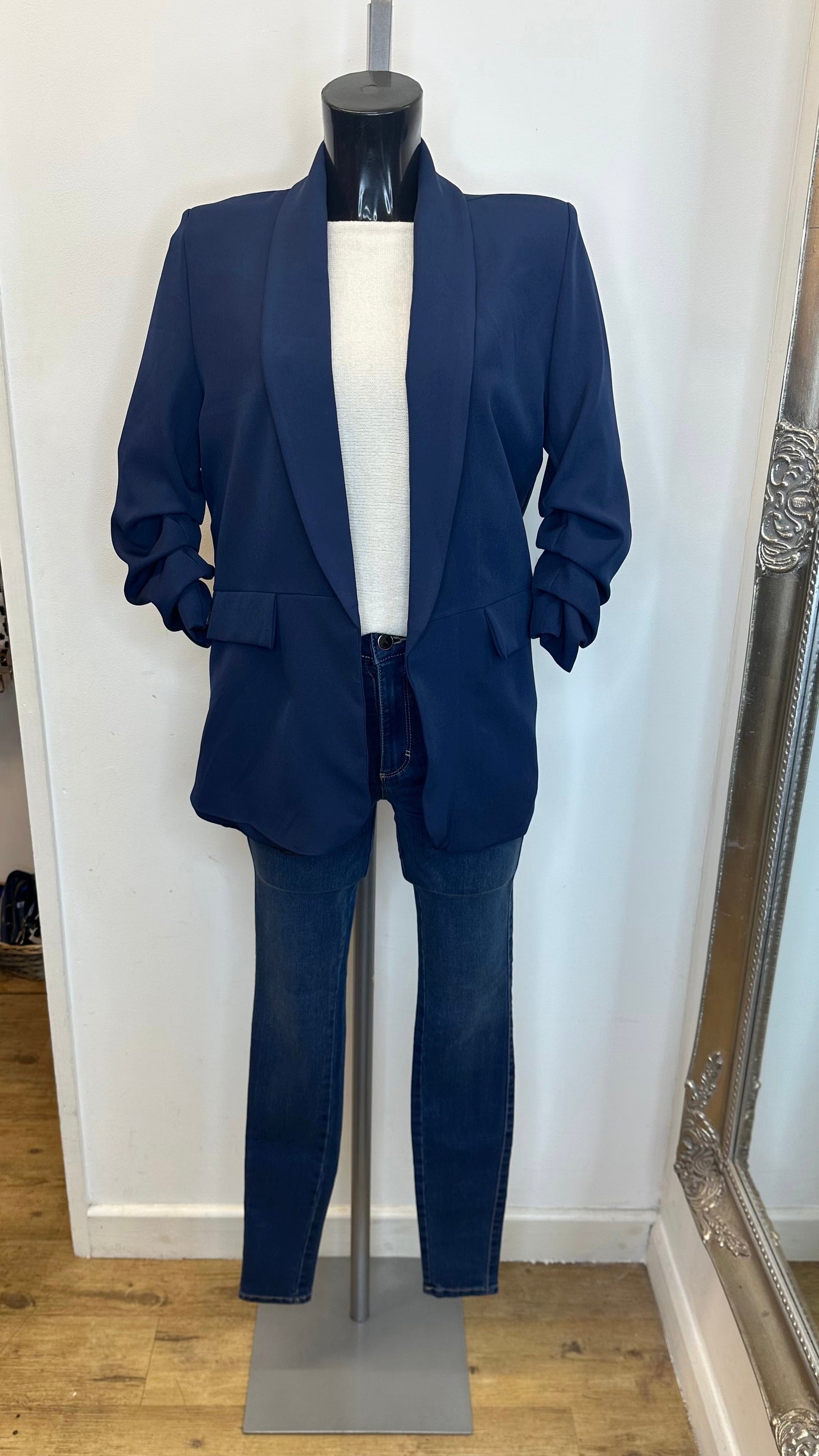 Ruched sleeve blazer - Navy