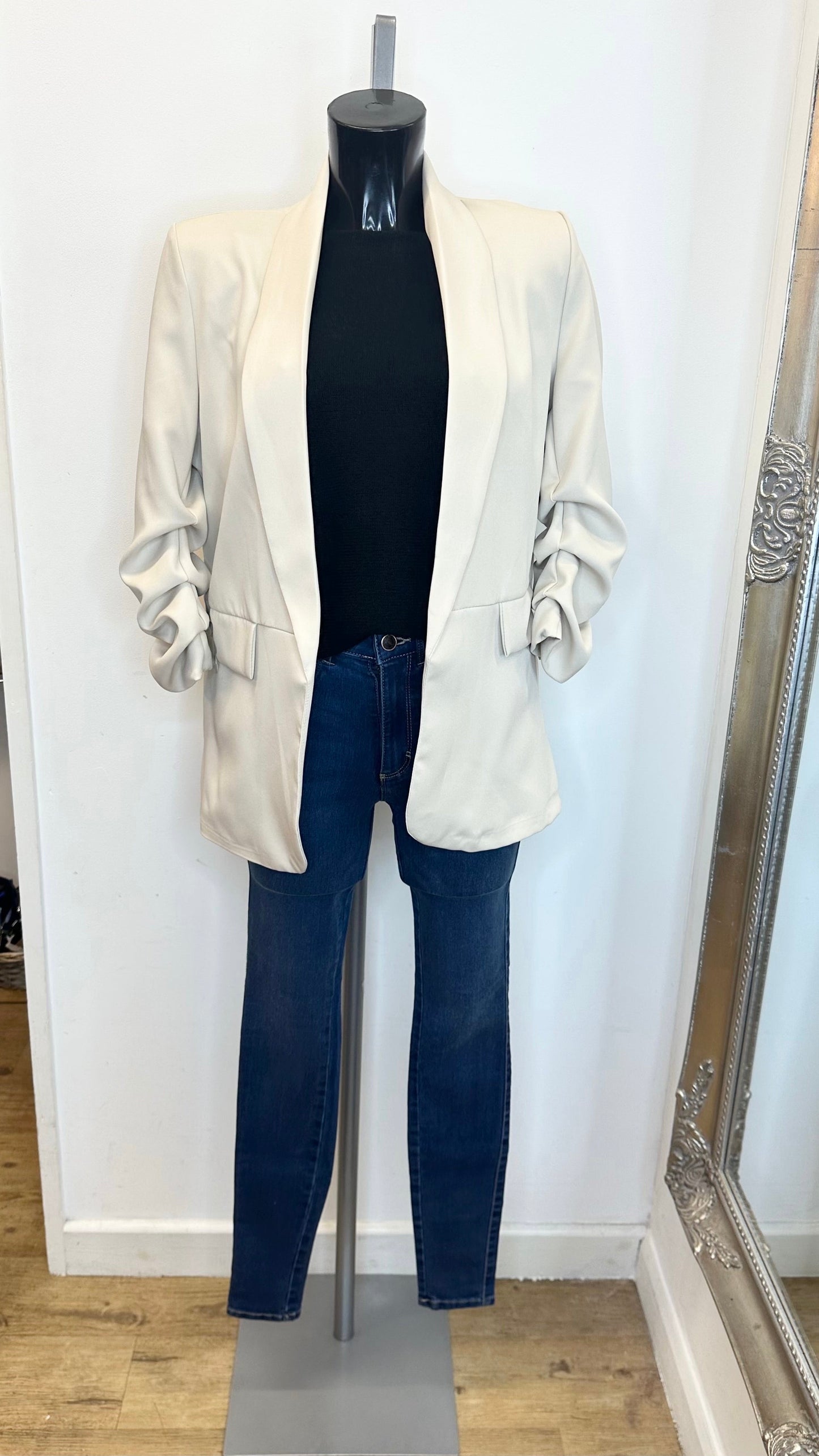 Ruched Sleeve Blazer - Beige
