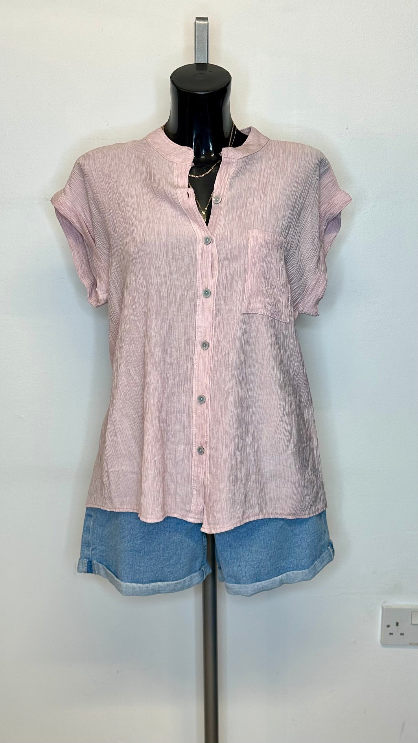 Crinkle Short Sleeve Shirt - Baby Pink