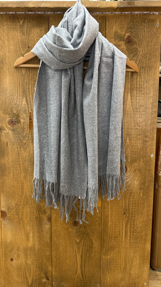 Heart Studded Scarf - Grey Colour