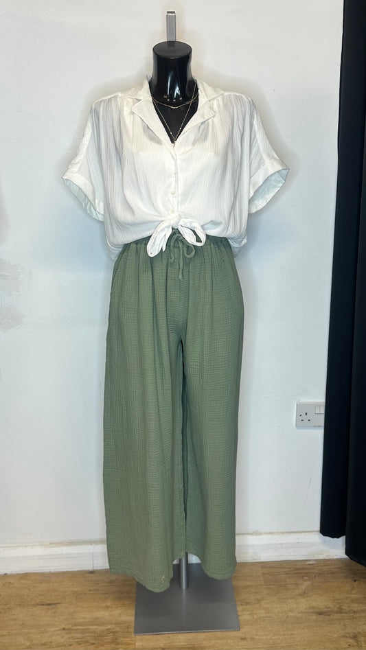 Cheesecloth Trousers - Khaki Colour