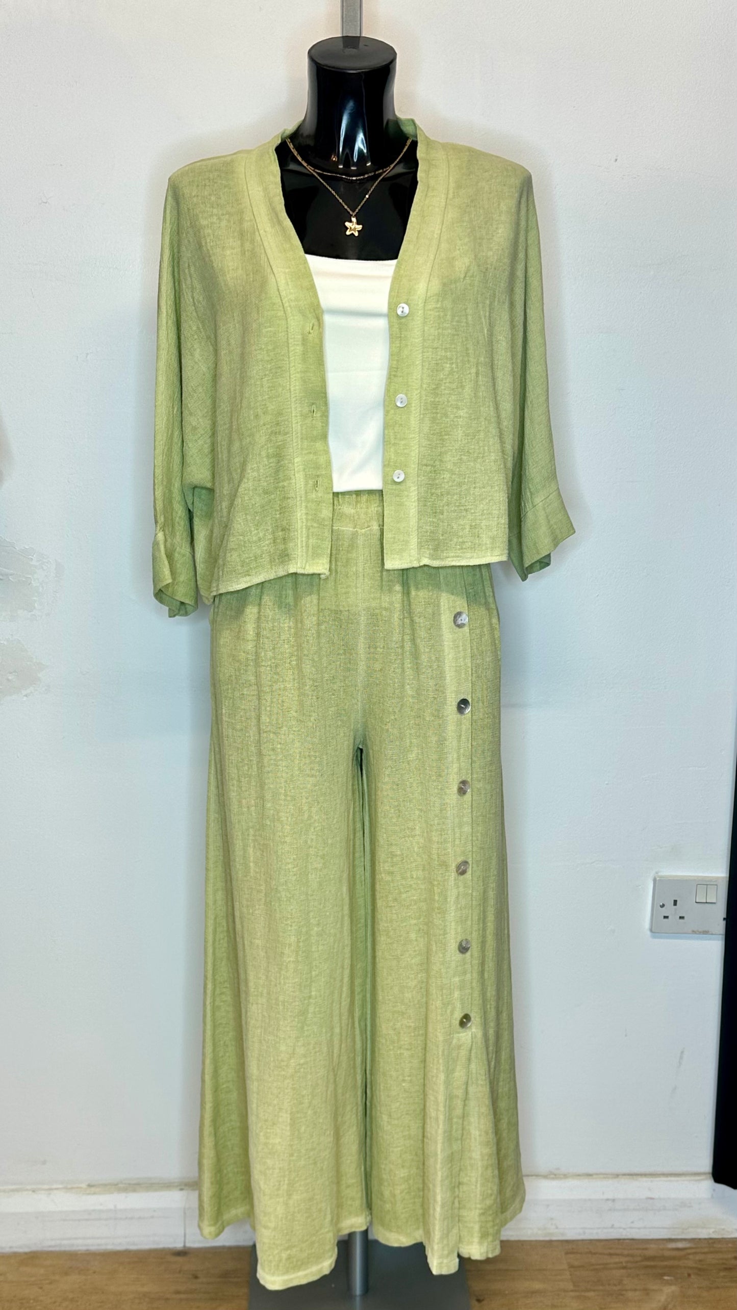 Cotton / Linen Button Top / Cardigan - Pistachio Green Colour