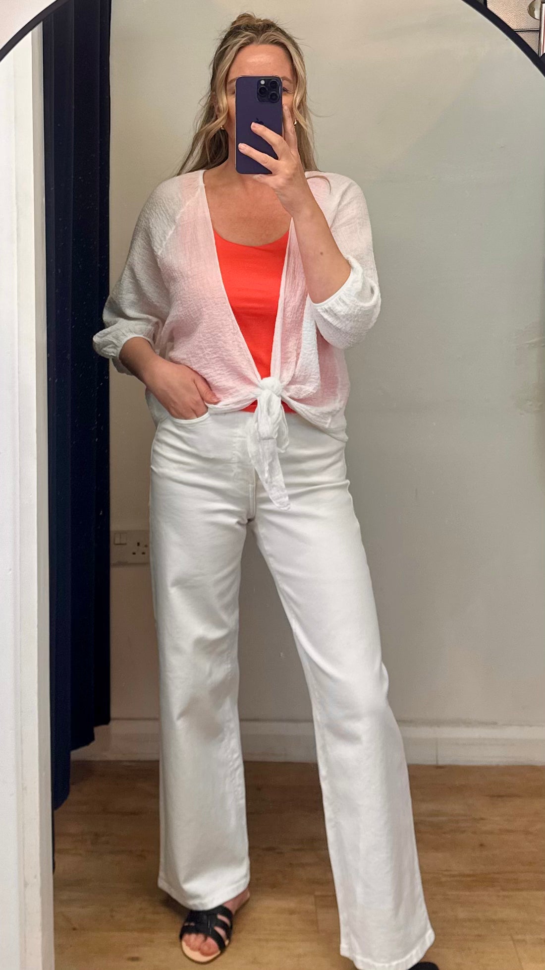 White cheesecloth tie front cardigan