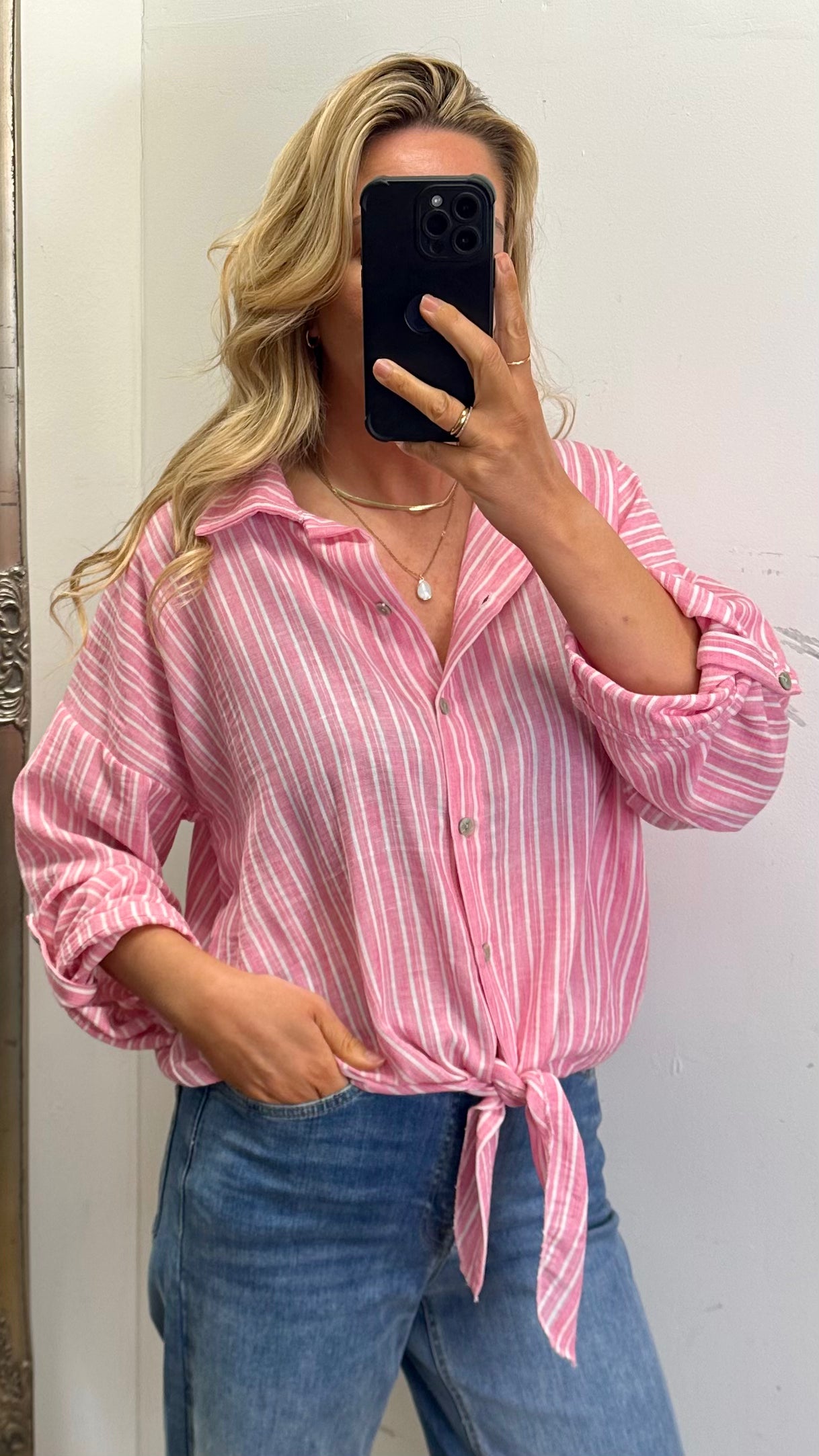 Stripe Tie Shirt - Pink Colour