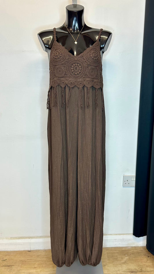 Brown Crochet Jumpsuit