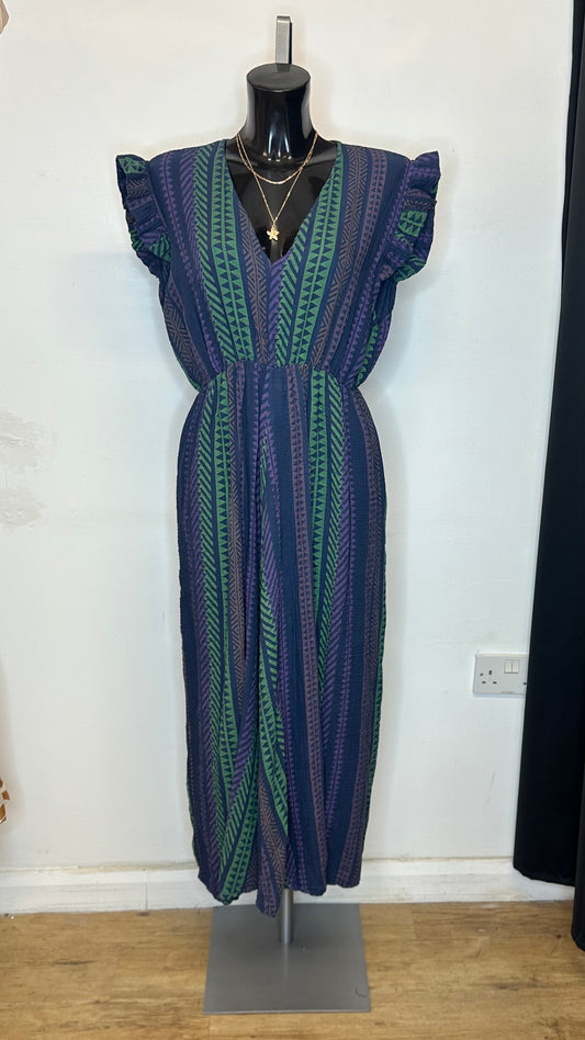 Aztec Print Maxi Dress - Navy Colour