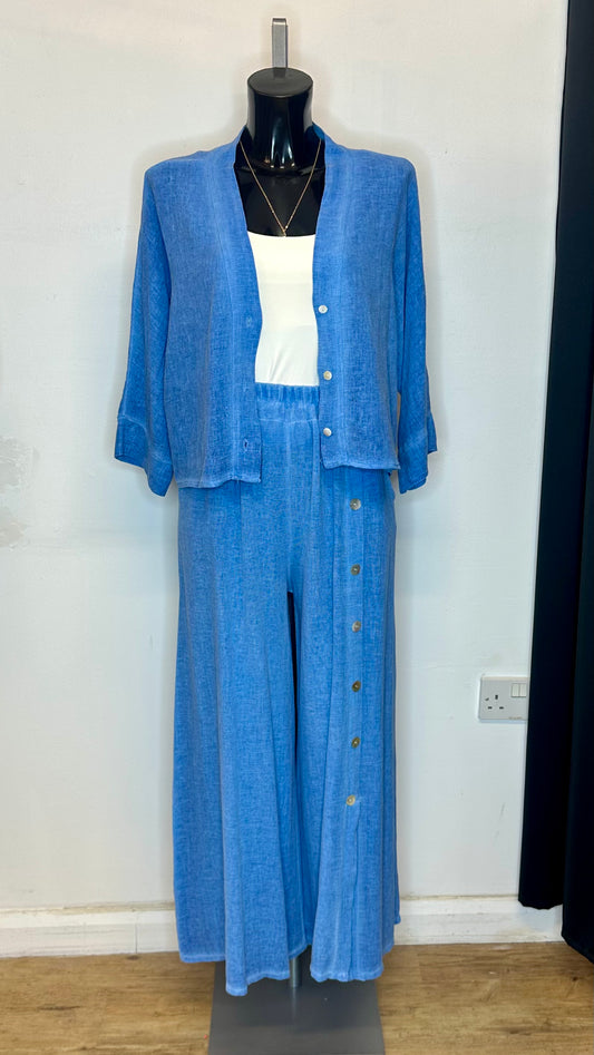 Cotton / Linen Button Top / Cardigan - Blue Colour