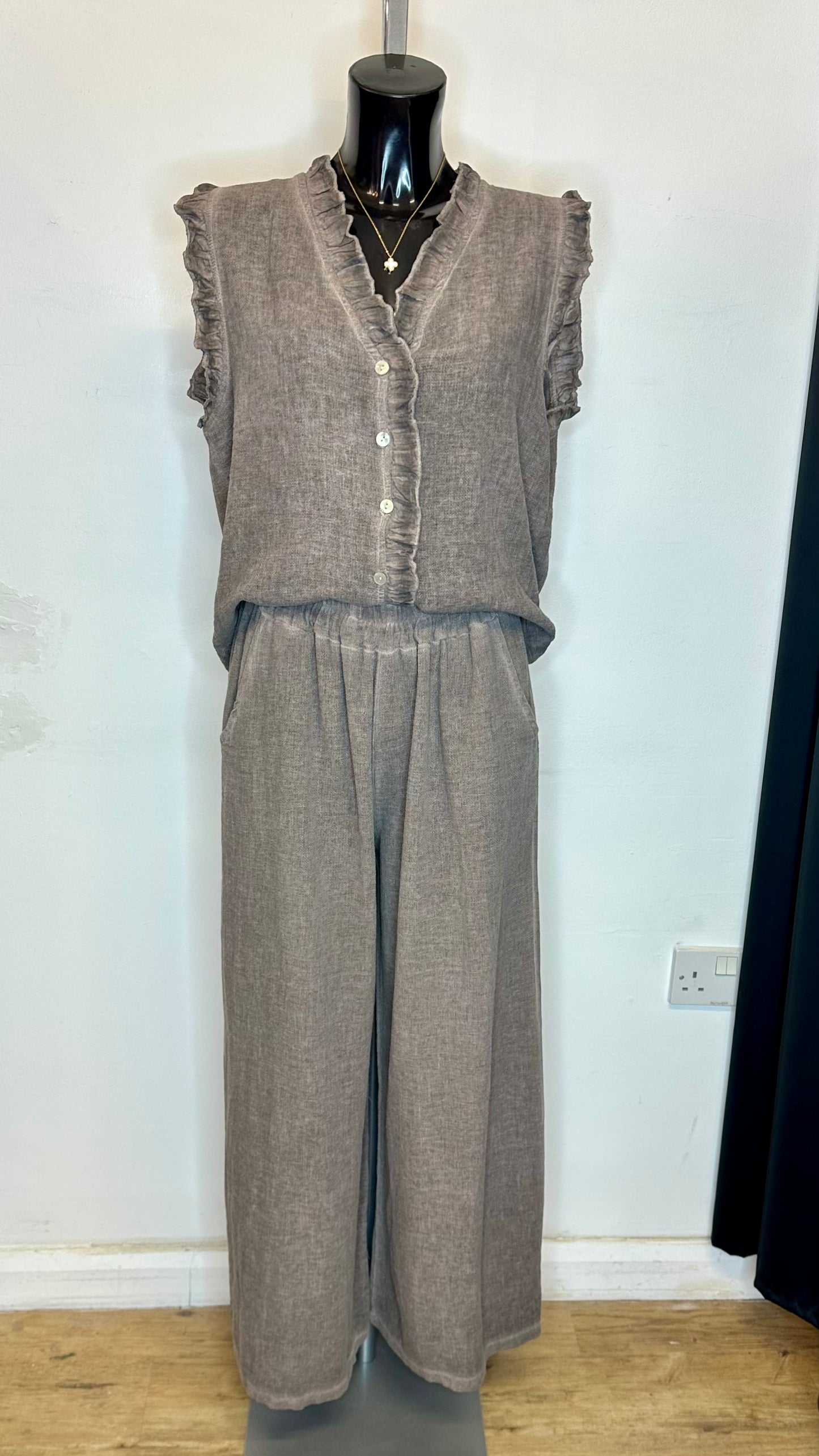 Cotton / Linen Trousers - Mocha Colour