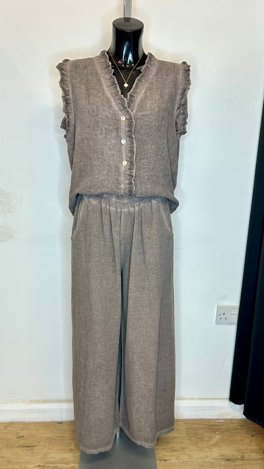 Frill Sleeveless Top - Mocha