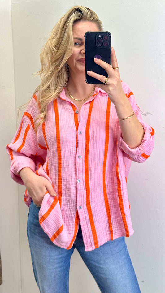 Pink / Orange Stripe Cotton Shirt