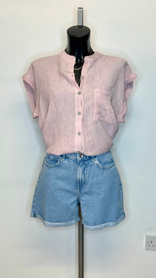Crinkle Short Sleeve Shirt - Baby Pink
