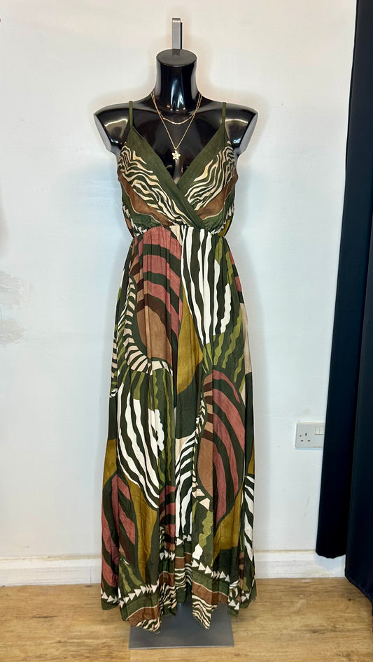 Print Maxi Dress - Khaki Colour