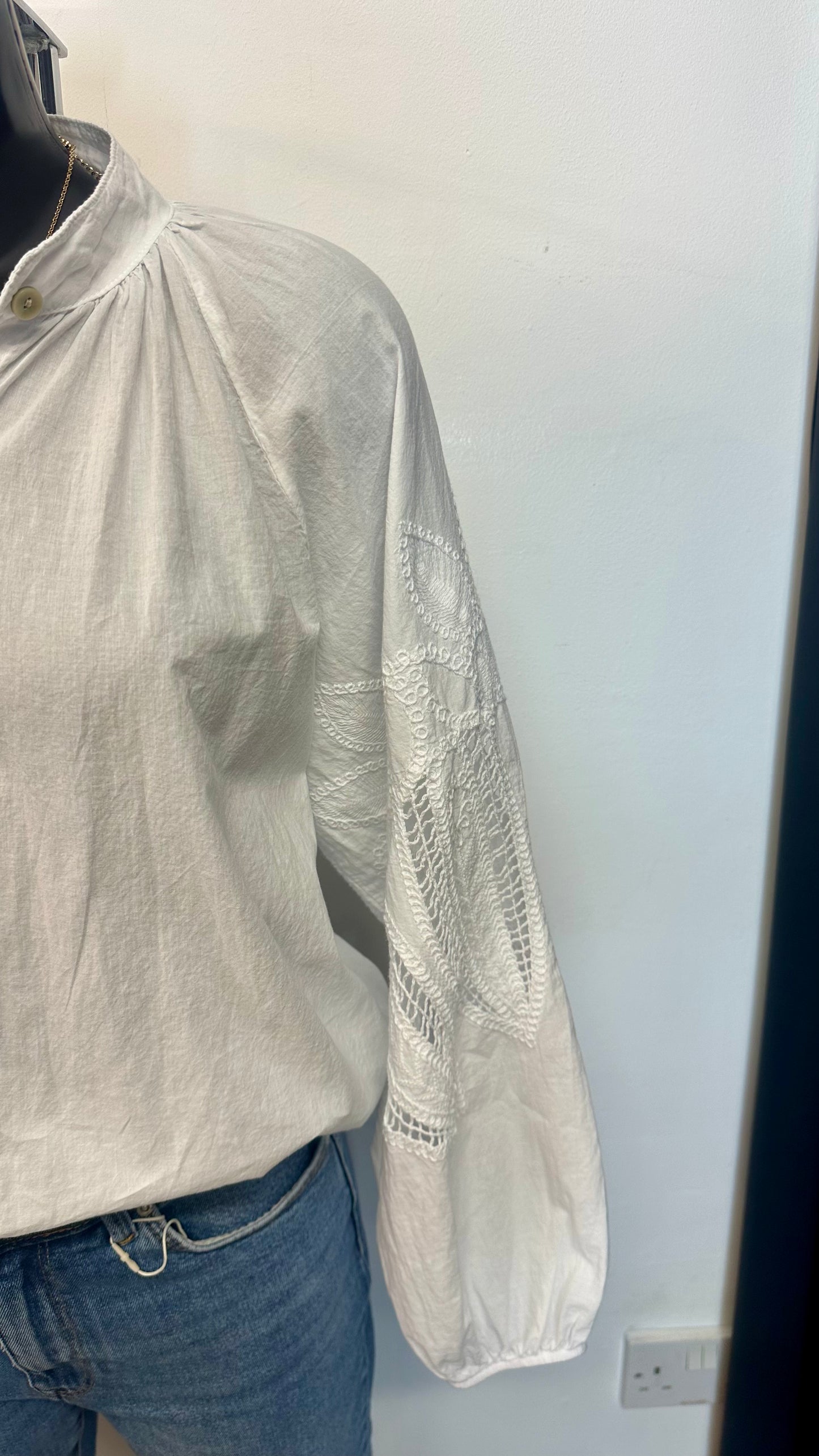 Embroidered Sleeve Shirt - White Colour