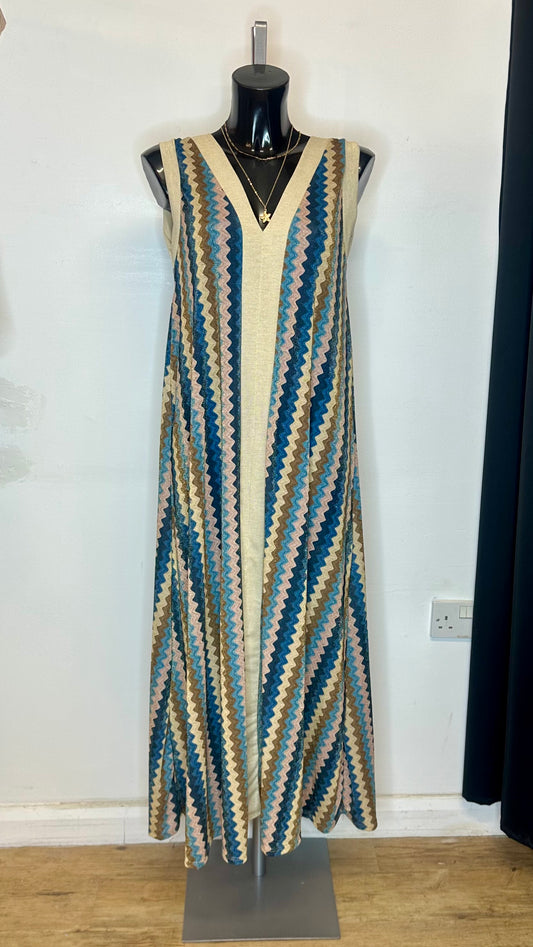 Blue Print Gold Shimmer Dress