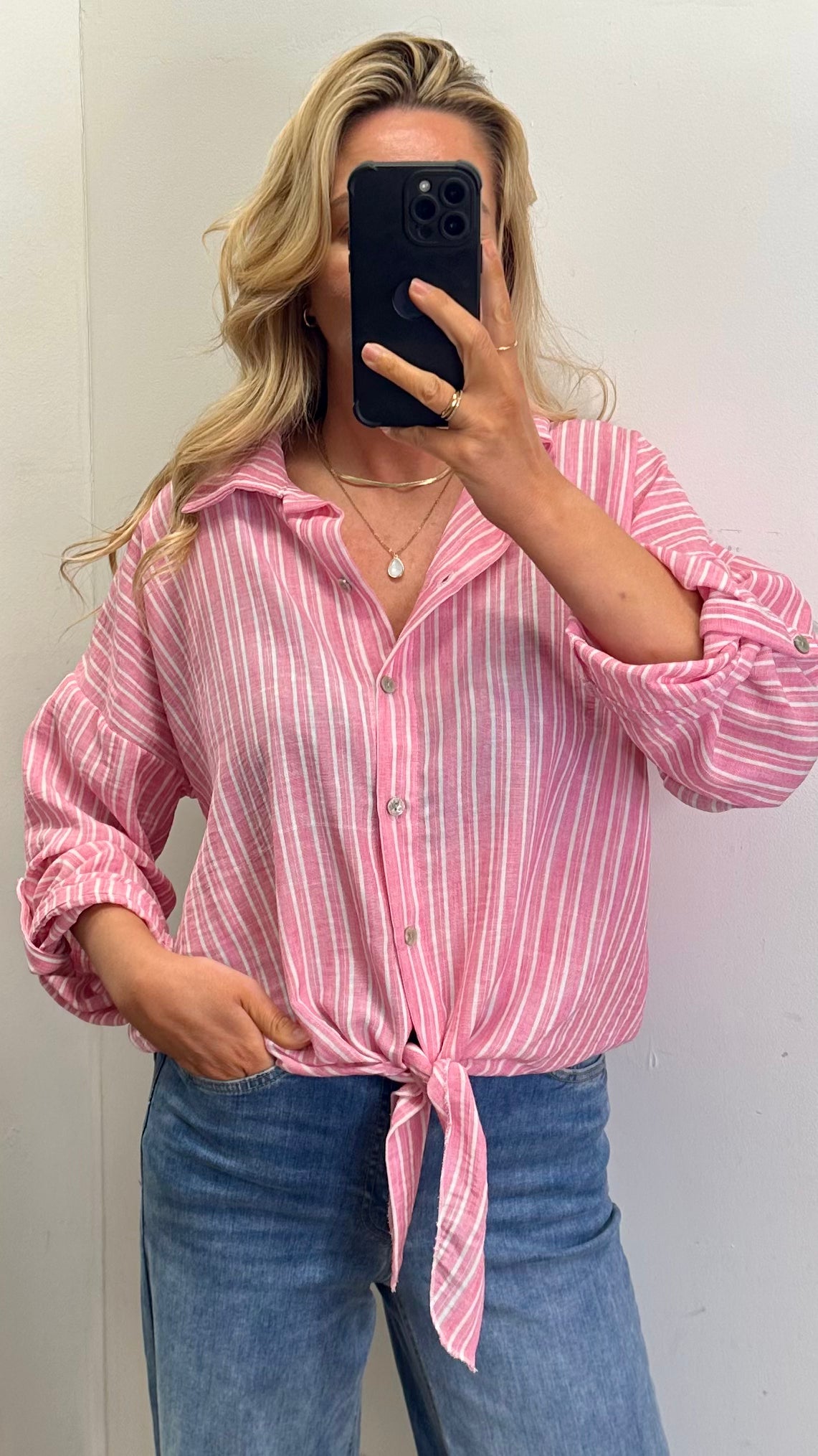 Stripe Tie Shirt - Pink Colour