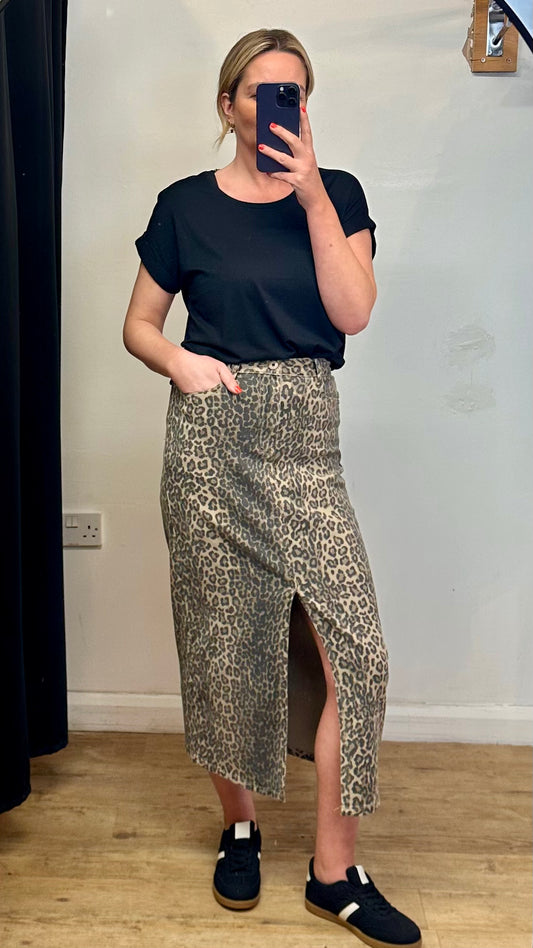 Leopard Denim Skirt