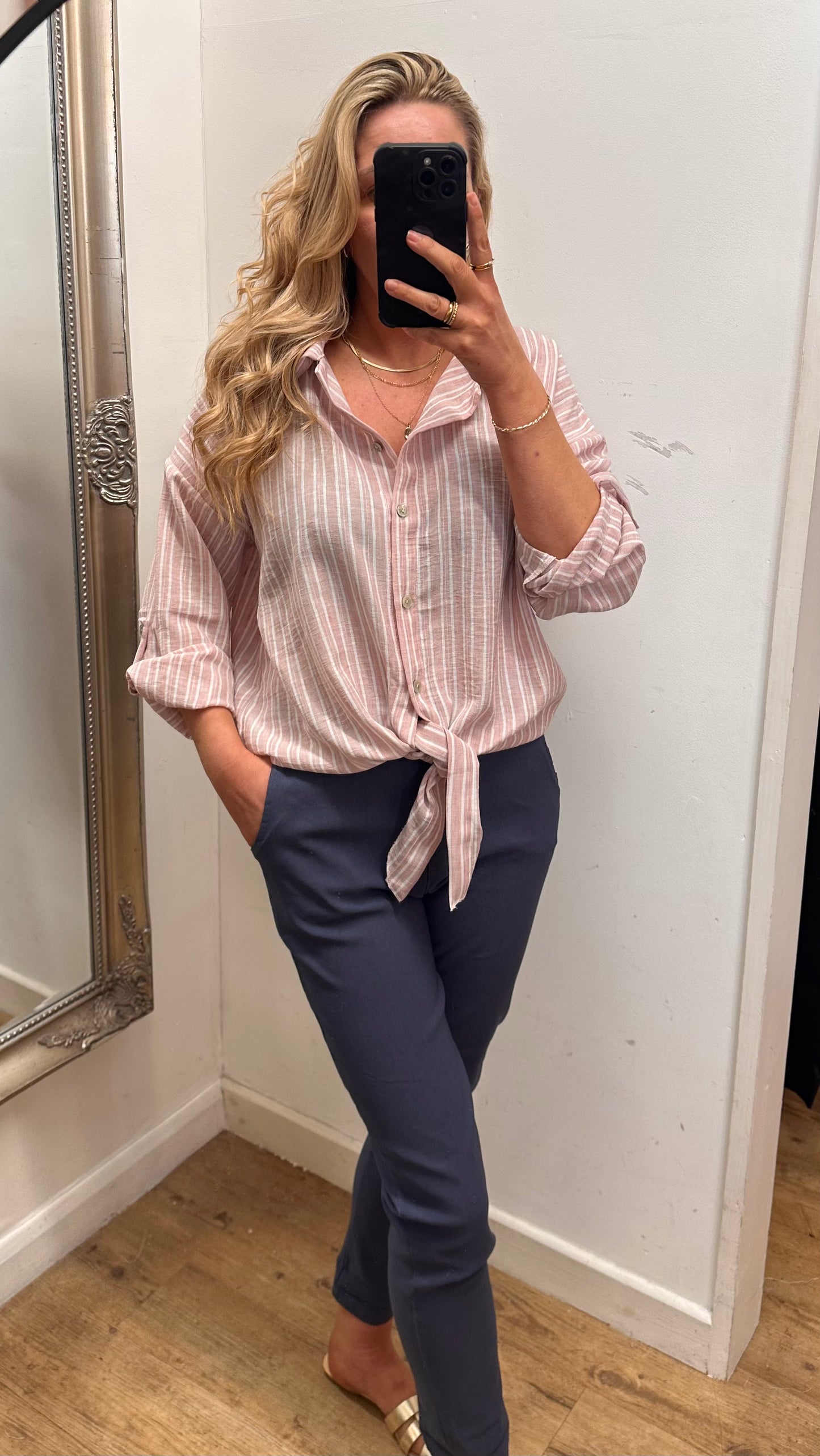 Stripe Tie Shirt - Pink Colour