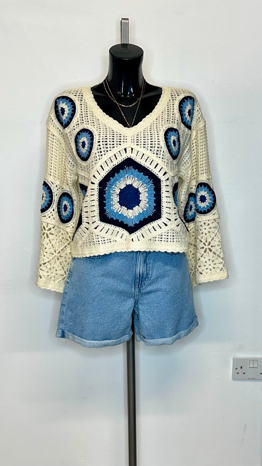 Navy Pattern Crochet Top