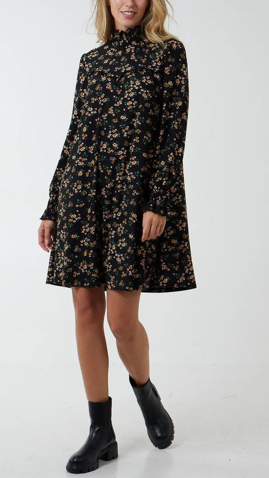 Black Floral Stretch Dress